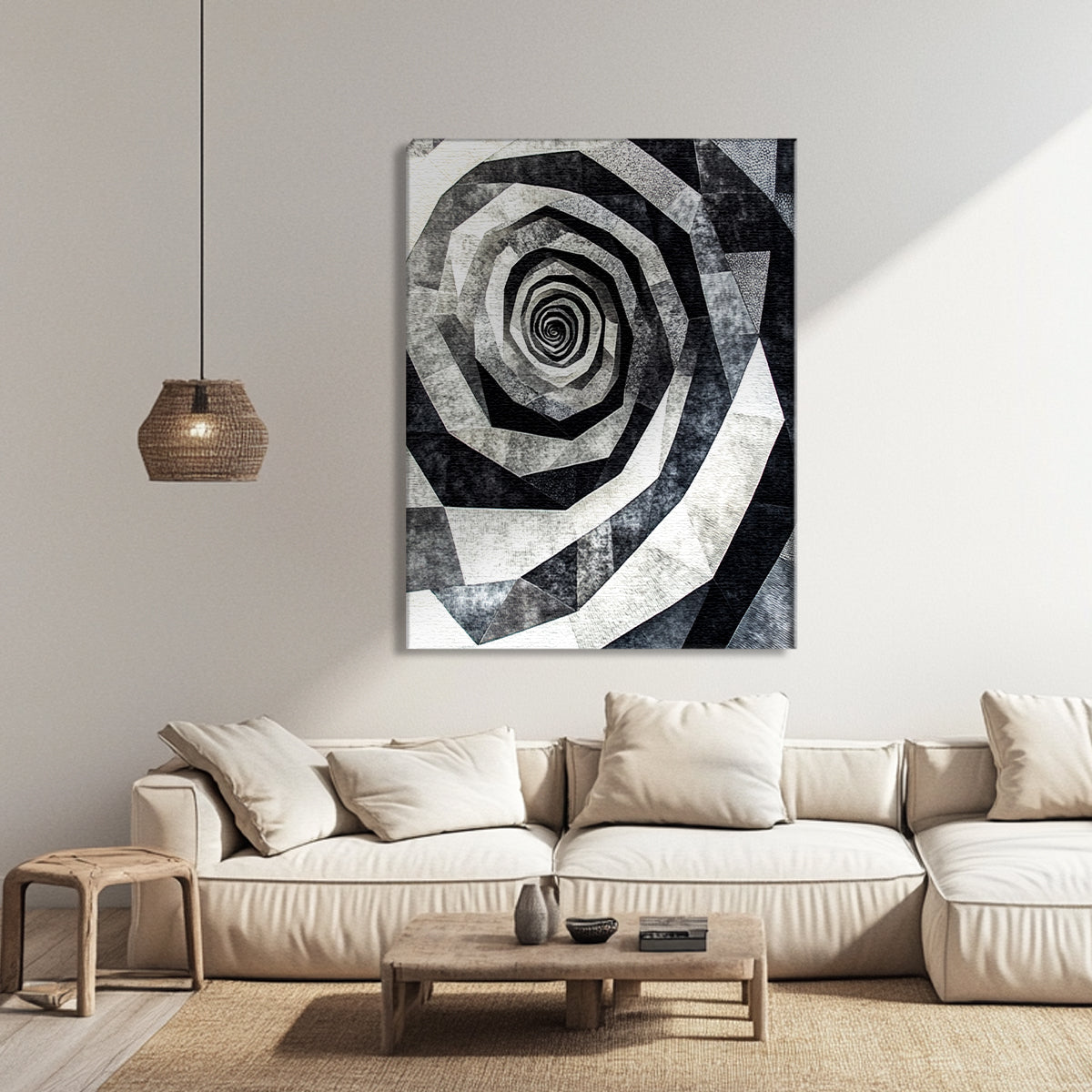 Eternal Spiral Monochromatic Abstract Canvas Wall Art