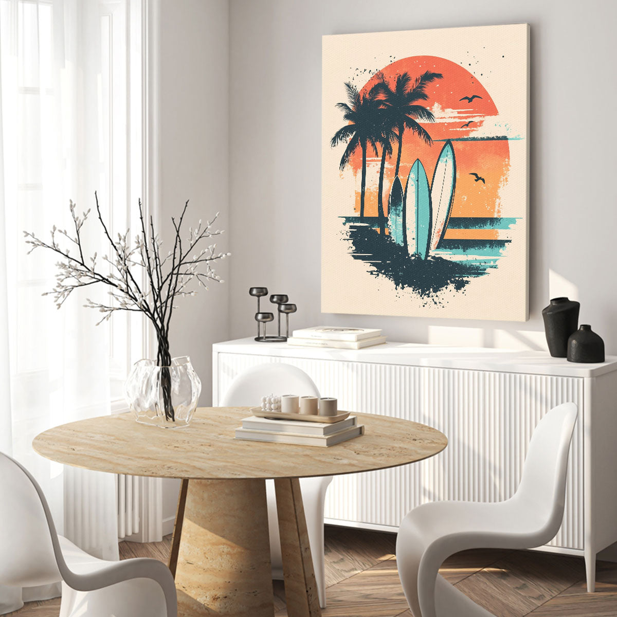 Vintage Surfboards and Palm Trees Retro Canvas Wall Art