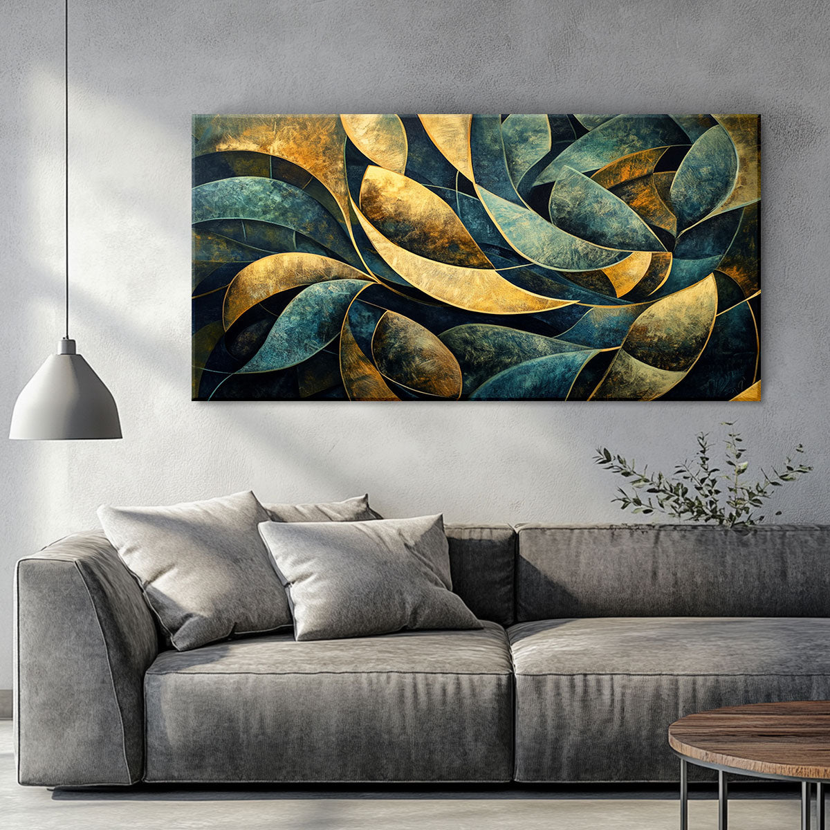 Elegant Curved Geometric Abstract Canvas Wall Art for Living Room