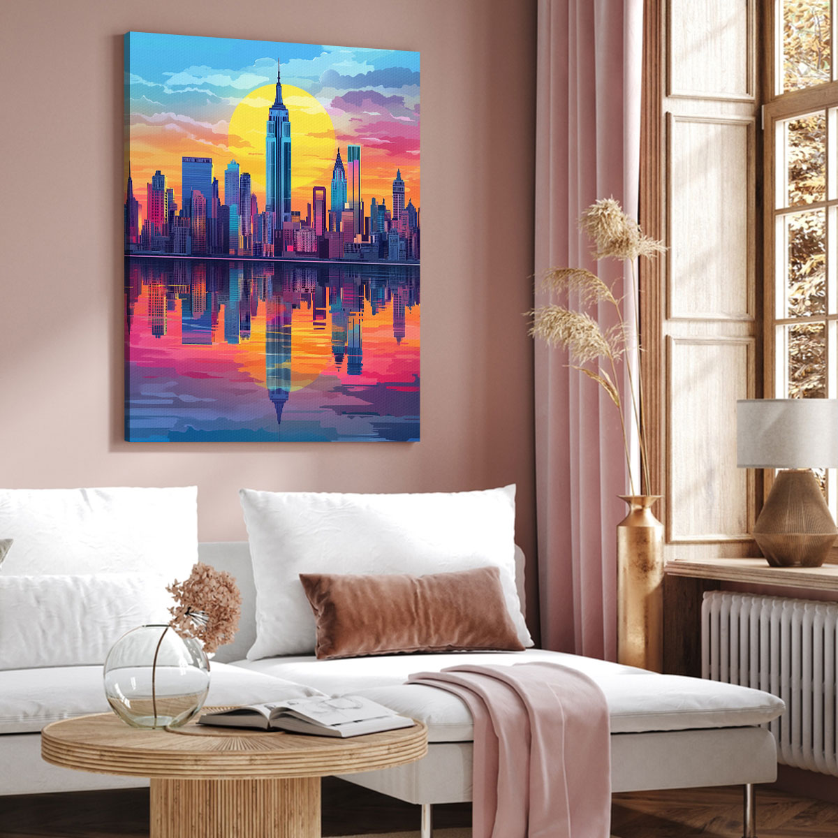 New York Cityscape Reflection Vintage Artwork