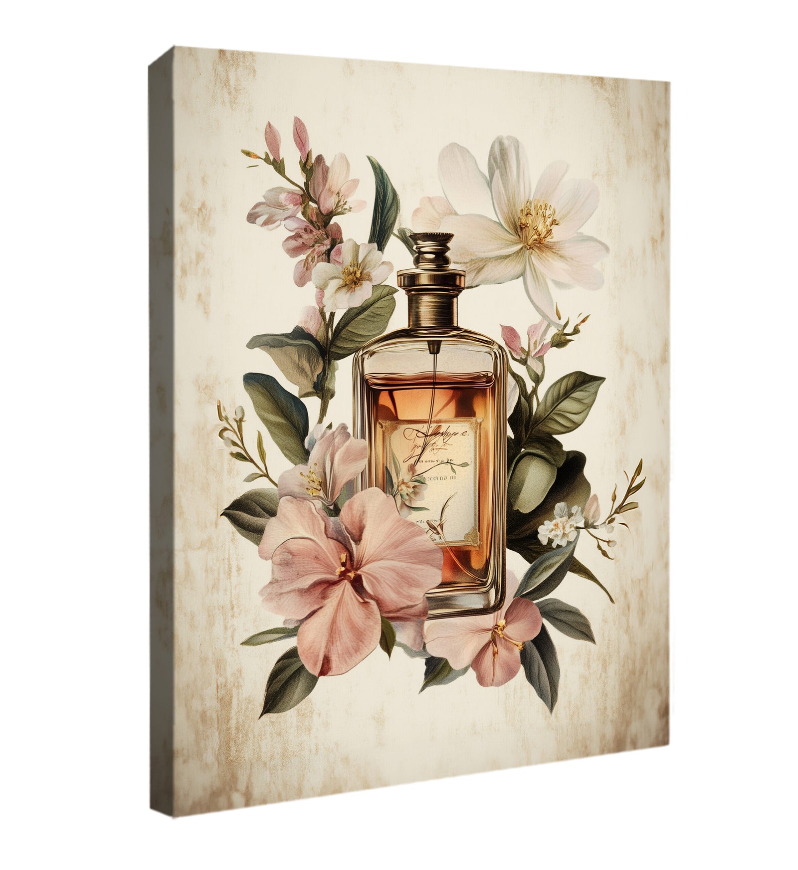 Vintage Perfume Advertisement Canvas Print with Elegant Typography