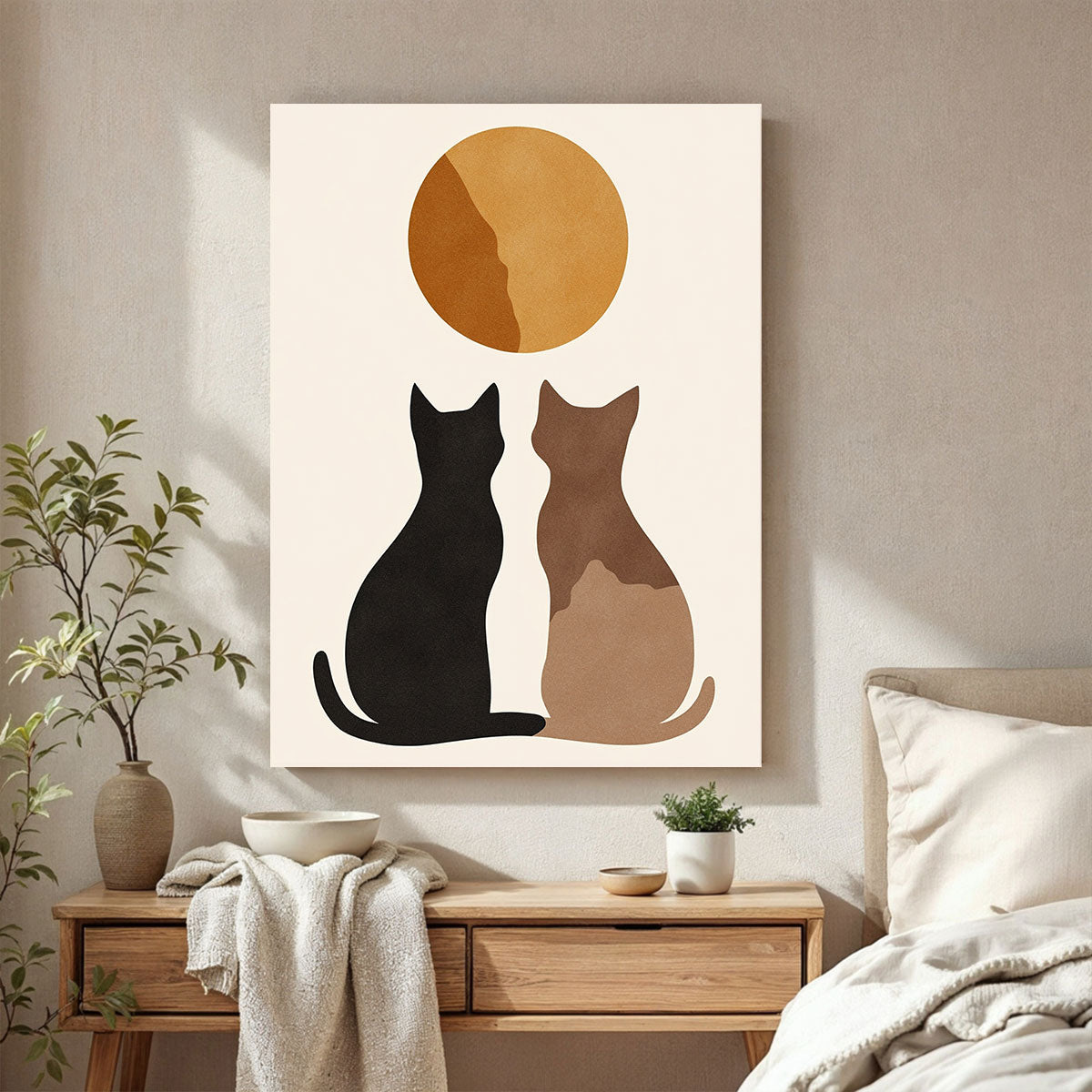 Twin Cats Silhouette Minimalist Canvas Wall Art