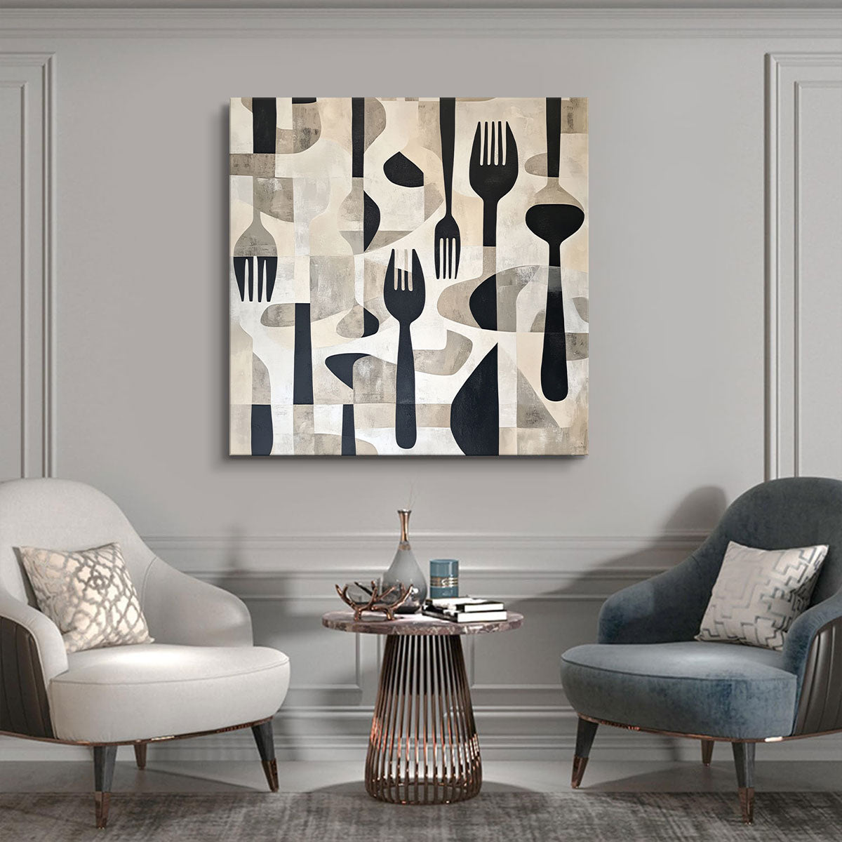Minimalist Scattered Cutlery Canvas Wall Art