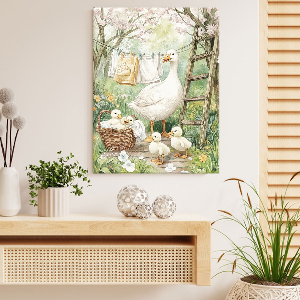 Mother Duck and Ducklings Oil Painting Canvas Wall Art
