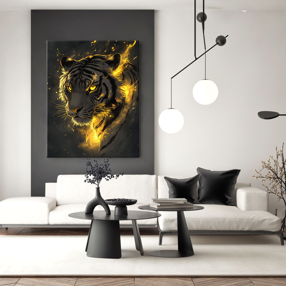 Minimalist Glowing Tiger Line Art Canvas Print