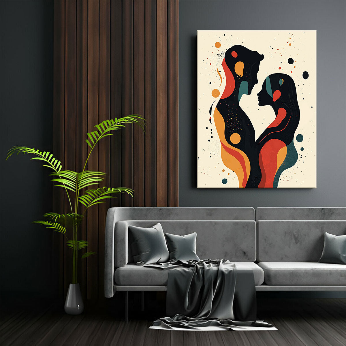 Abstract Lovers Silhouette Canvas Wall Art Print