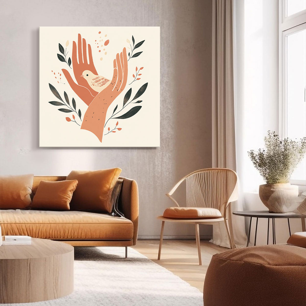 Gentle Hands and Bird Minimalist Canvas Art