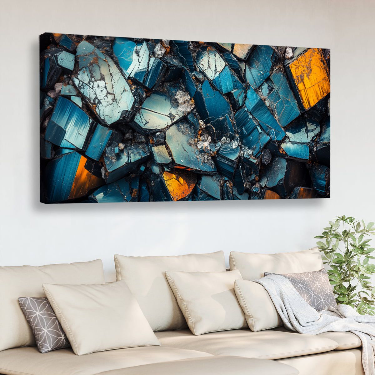 Mineral Mosaic Geometric Abstract Canvas Wall Art for Living Room