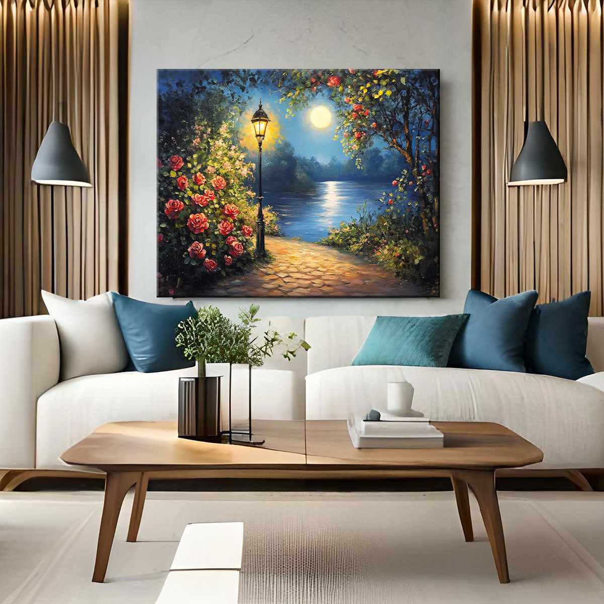 Serene Lake Oil Painting - Minimalist Canvas Wall Art