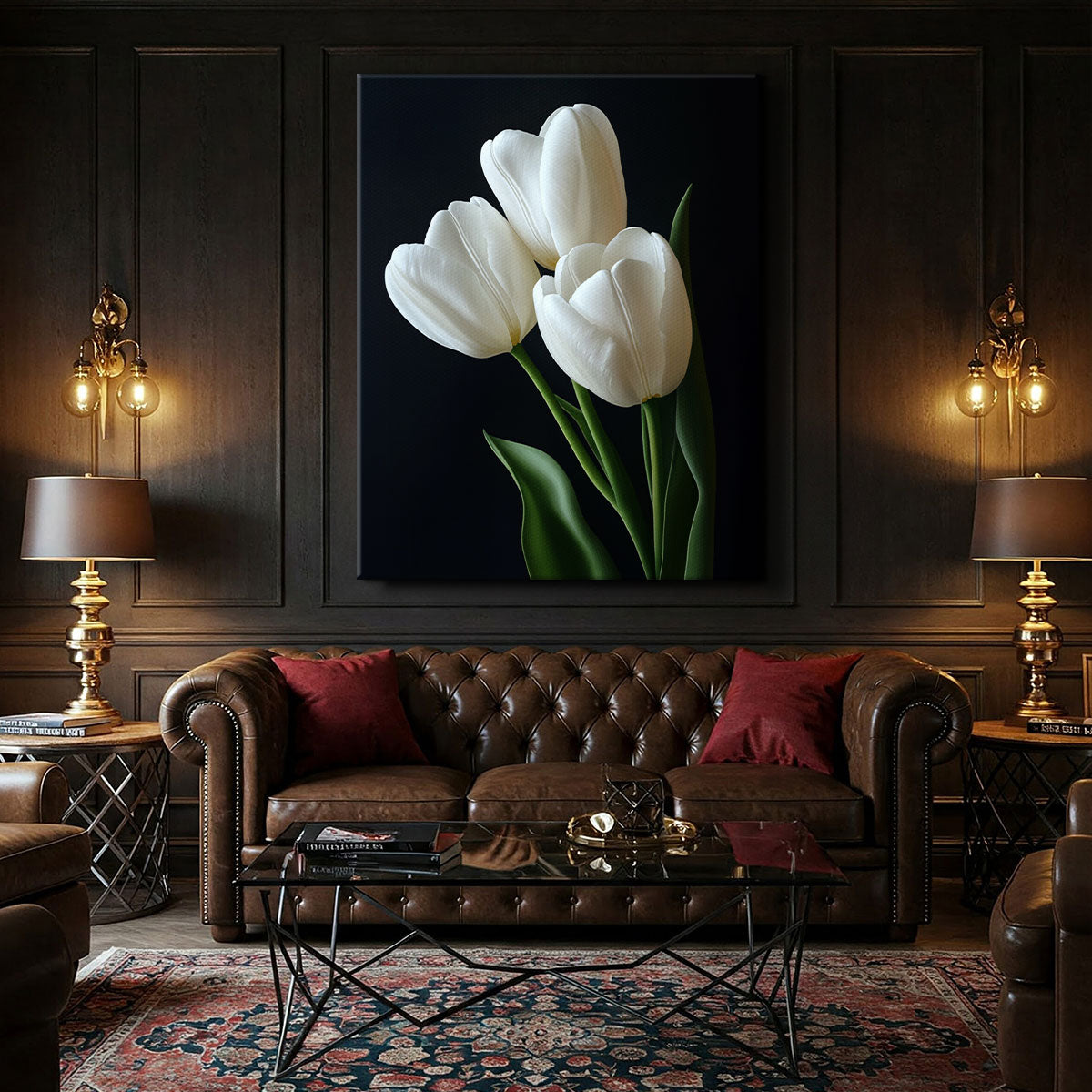 White Tulips On Dark Flower Art