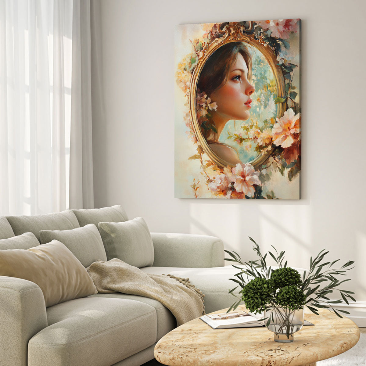 Beauty in the Mirror – Romantic Oil Painting Canvas Wall Art