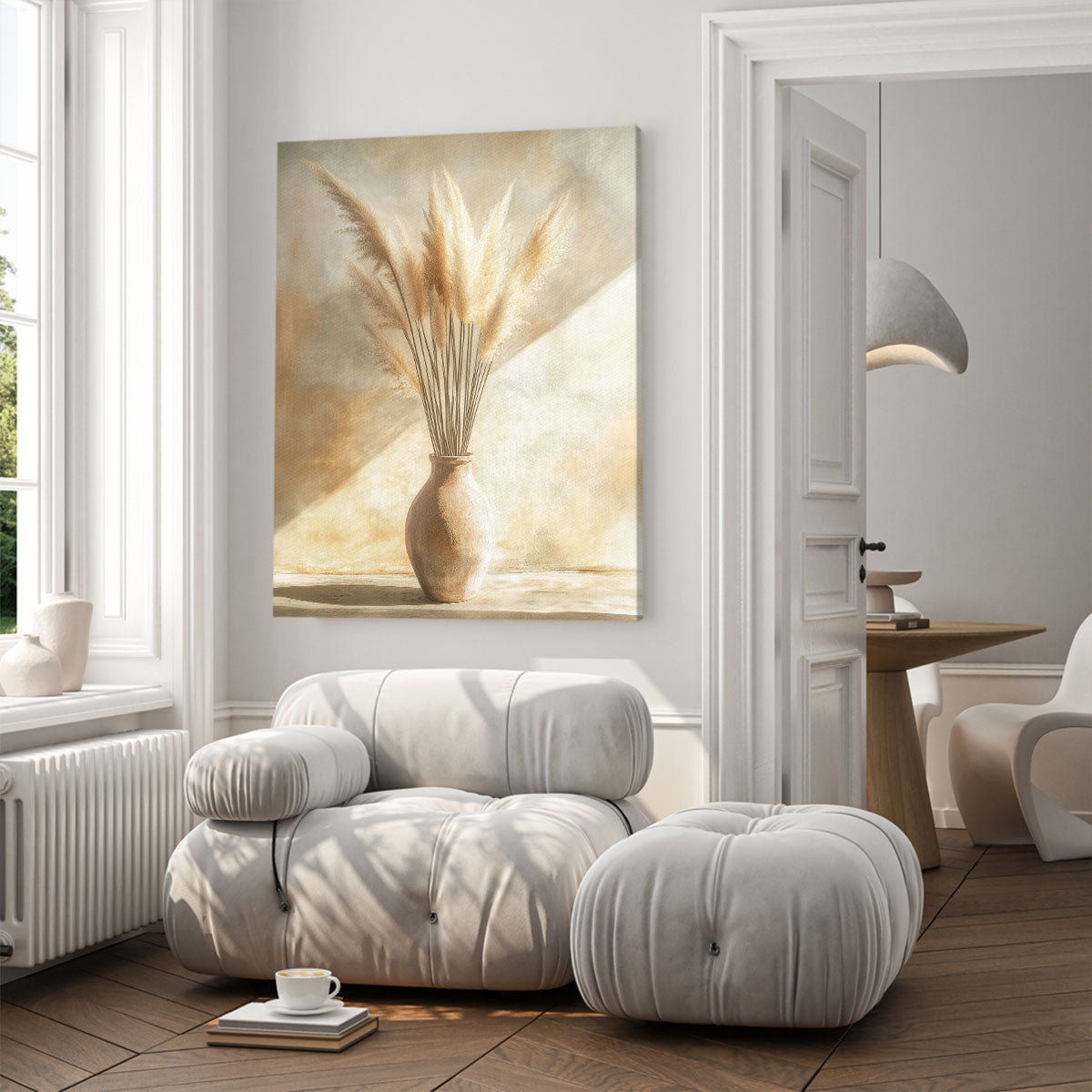 Pampas Grass Minimal Boho Wall Art – Neutral Ceramic Vase Canvas Print
