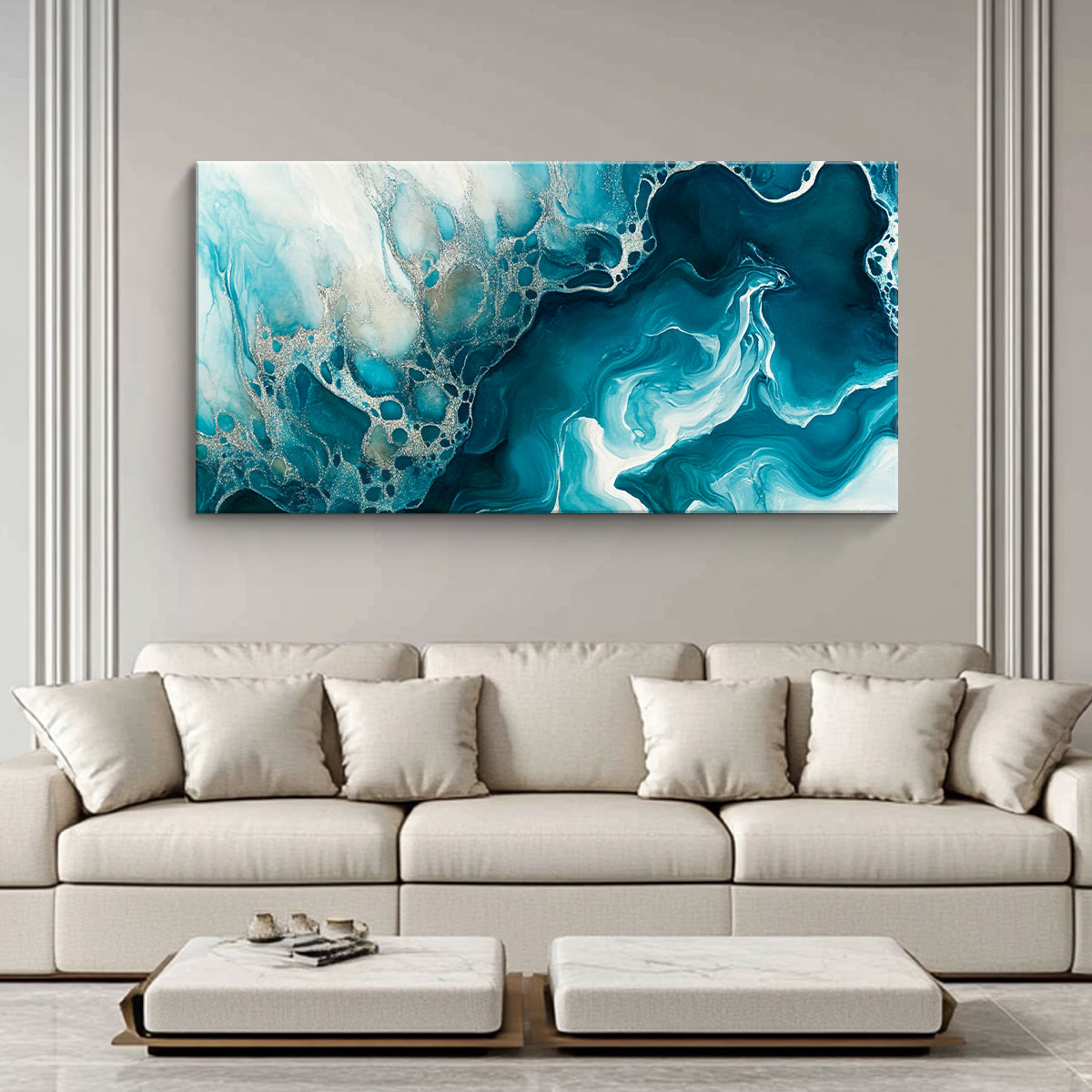 Aqua Dreams Fluid Art Abstract Canvas Wall Art