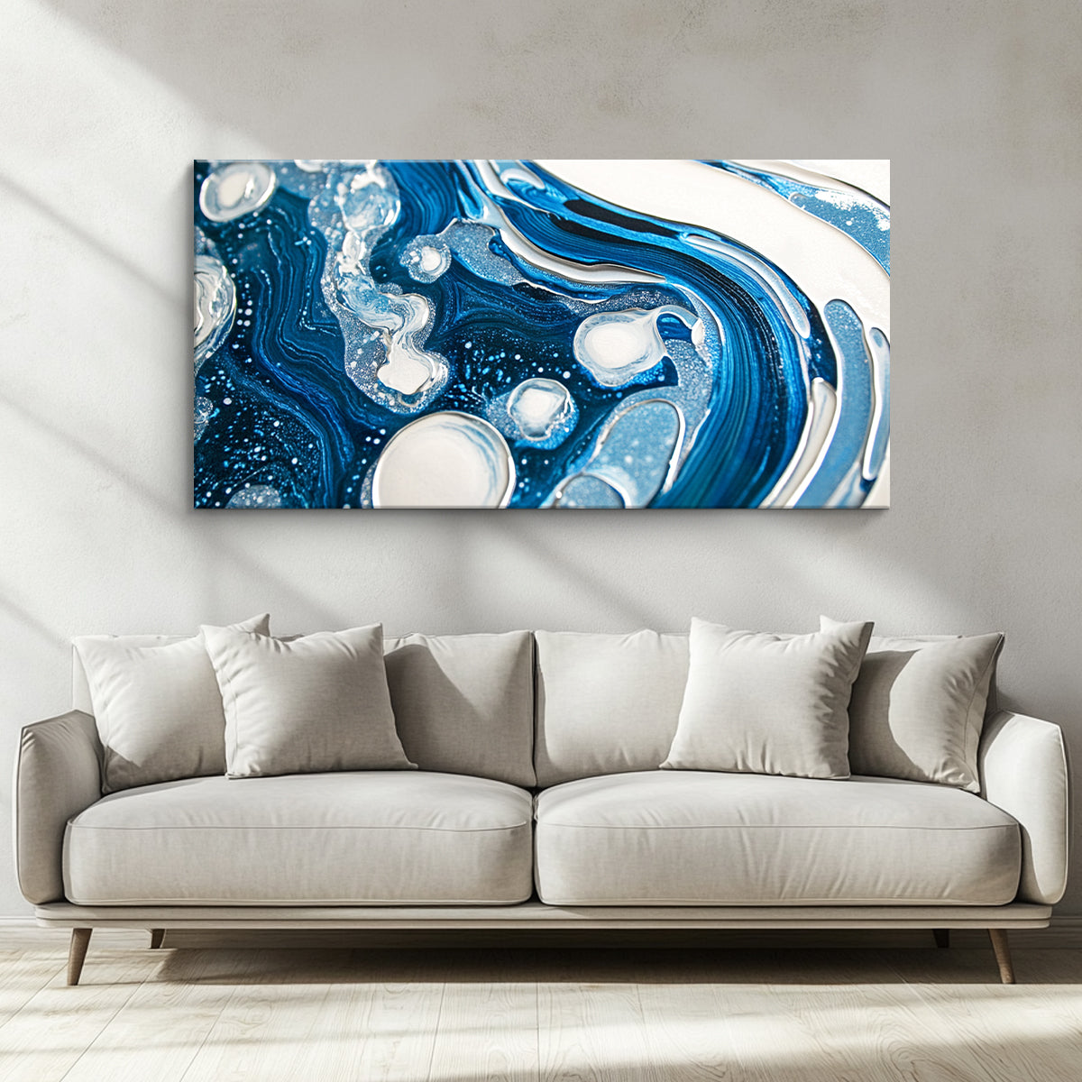 Oceanic Whispers Fluid Art Abstract Canvas Wall Art