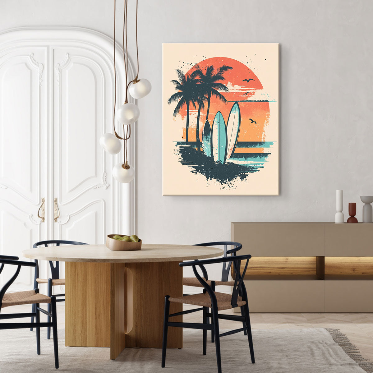 Vintage Surfboards and Palm Trees Retro Canvas Wall Art