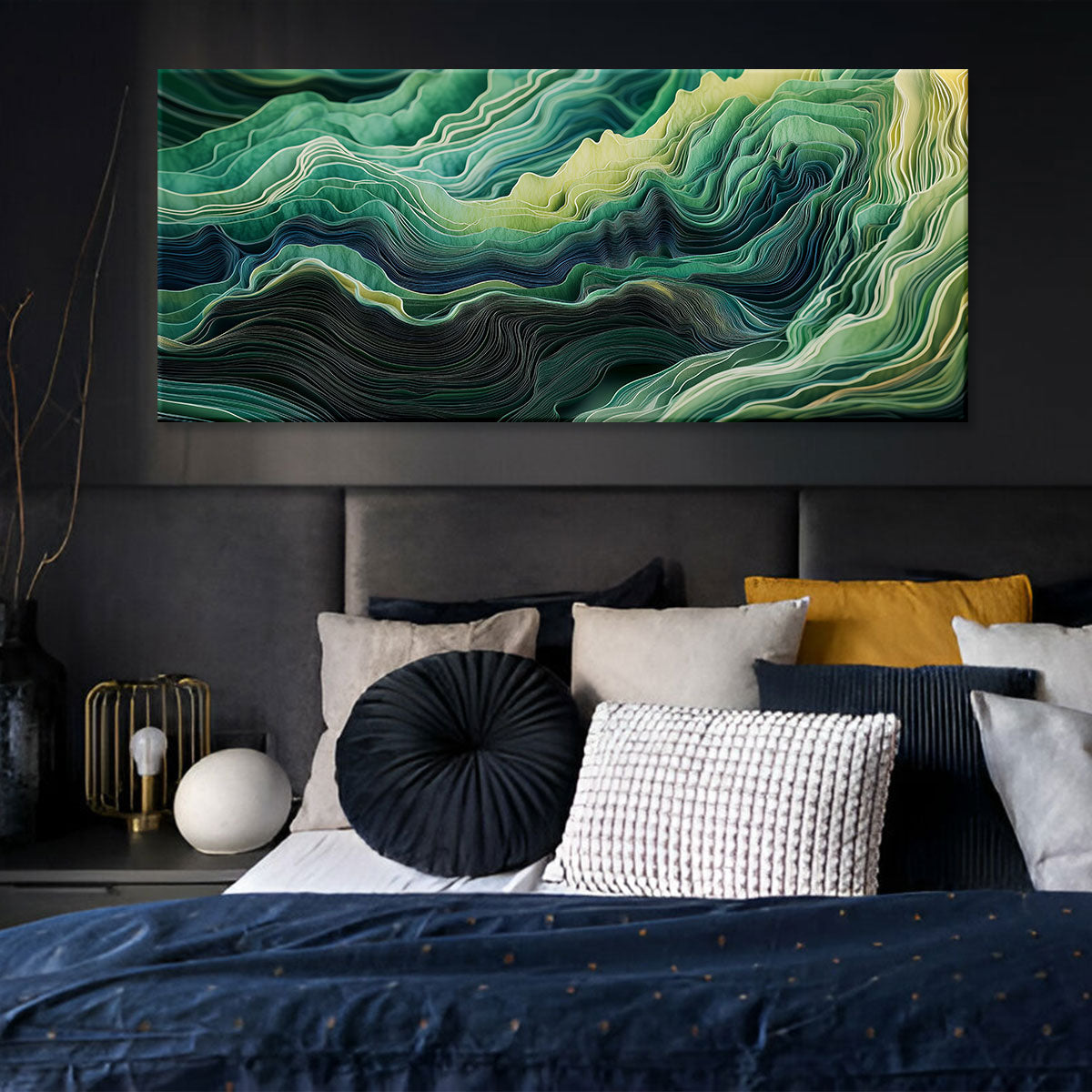 Emerald Tides Contemporary Abstract Canvas Wall Art for Living Room