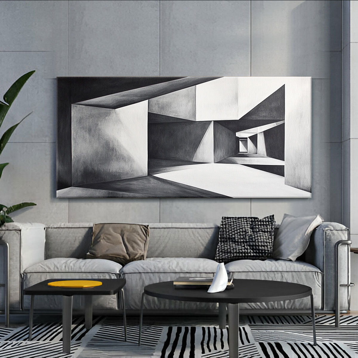 Monochromatic Architecture Abstract Canvas Wall Art for Living Room