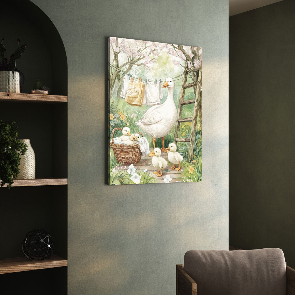 Mother Duck and Ducklings Oil Painting Canvas Wall Art