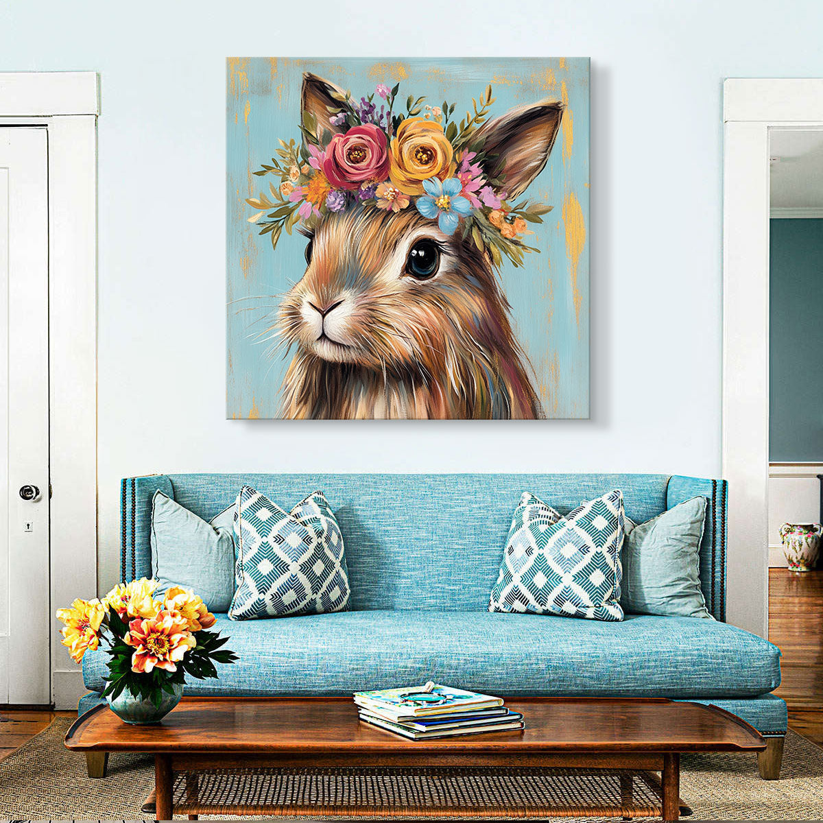 Cute Rabbit Animal Oil Painting Canvas Wall Art