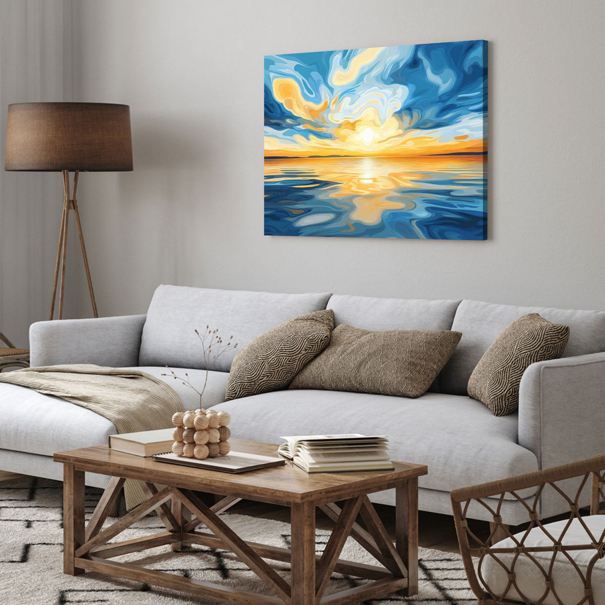 Digital Art Style Ocean Sunset Abstract Wall Decor