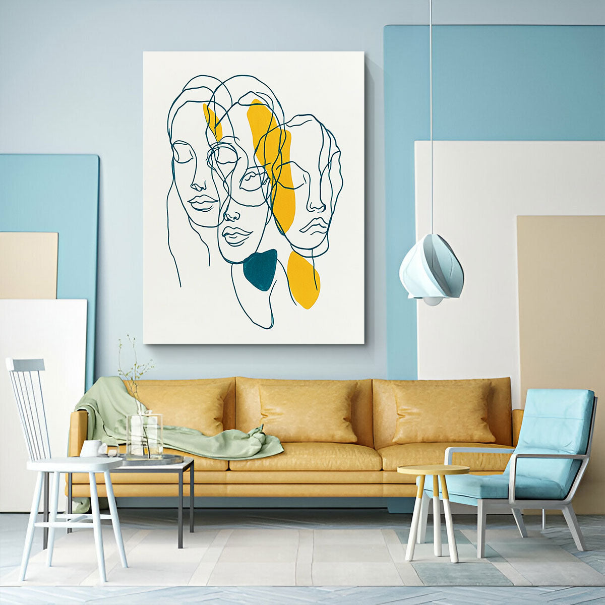 One-Line Drawing Faces Abstract Wall Art