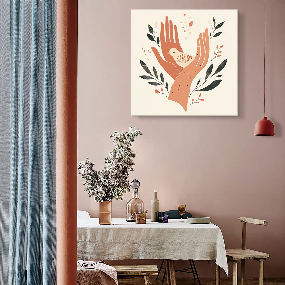 Gentle Hands and Bird Minimalist Canvas Art