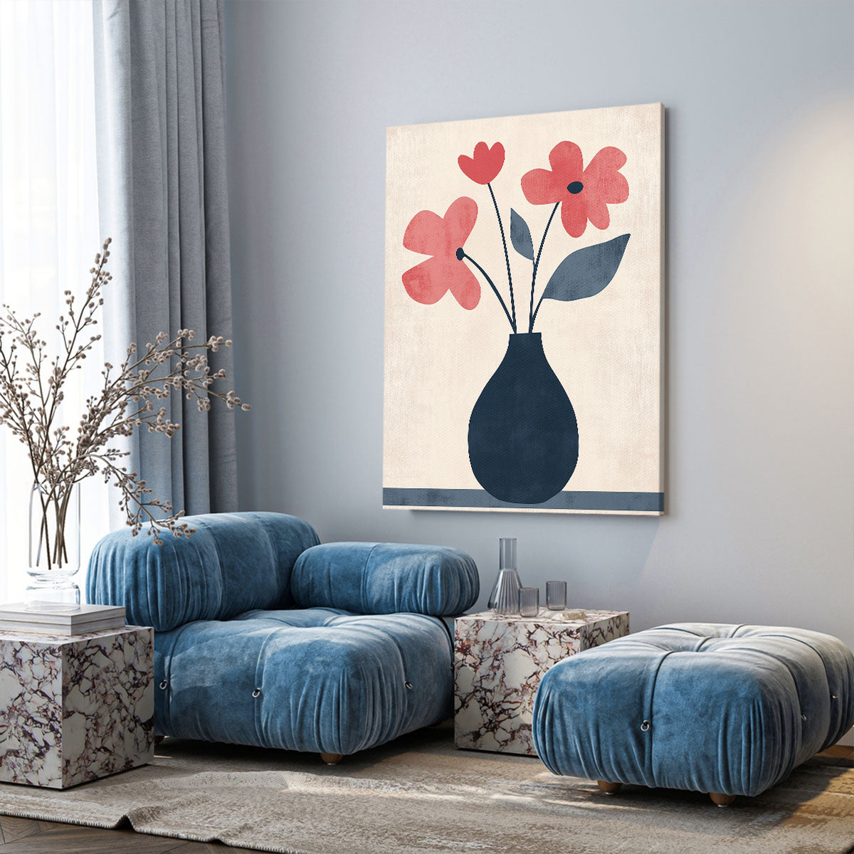 Vase with Flowers - Watercolor Minimalist Canvas Wall Art