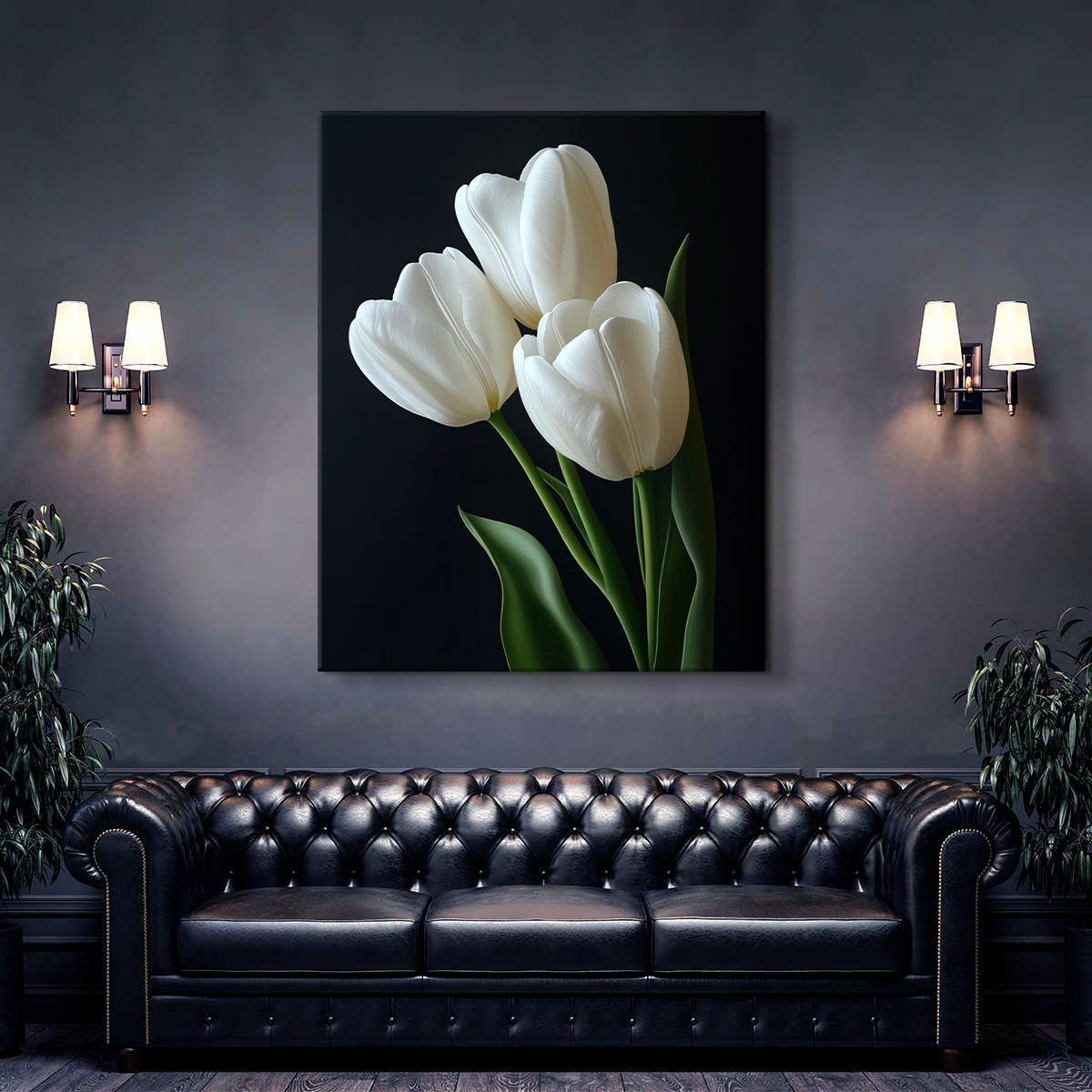 White Tulips On Dark Flower Art