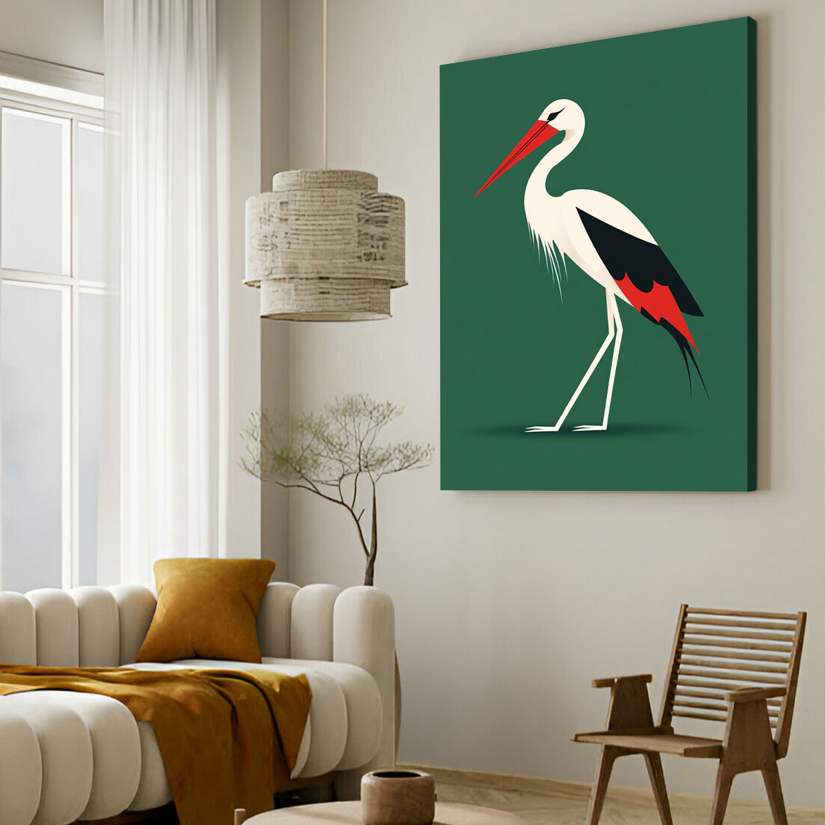 Minimalist Standing Stork Abstract Wall Art