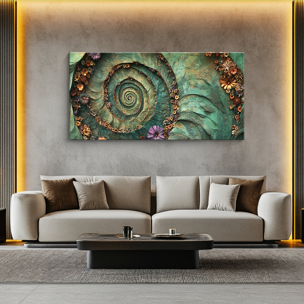 Floral Spiral Nature Abstract Canvas Wall Art for Living Room