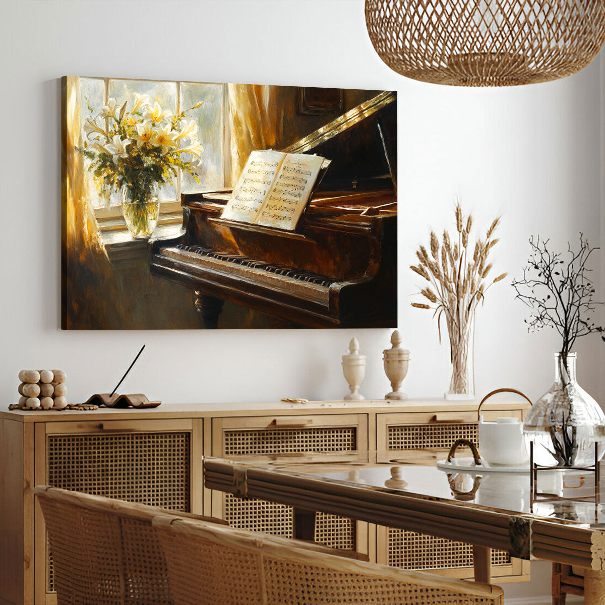 Classic Piano Oil Painting - Musical Canvas Wall Art