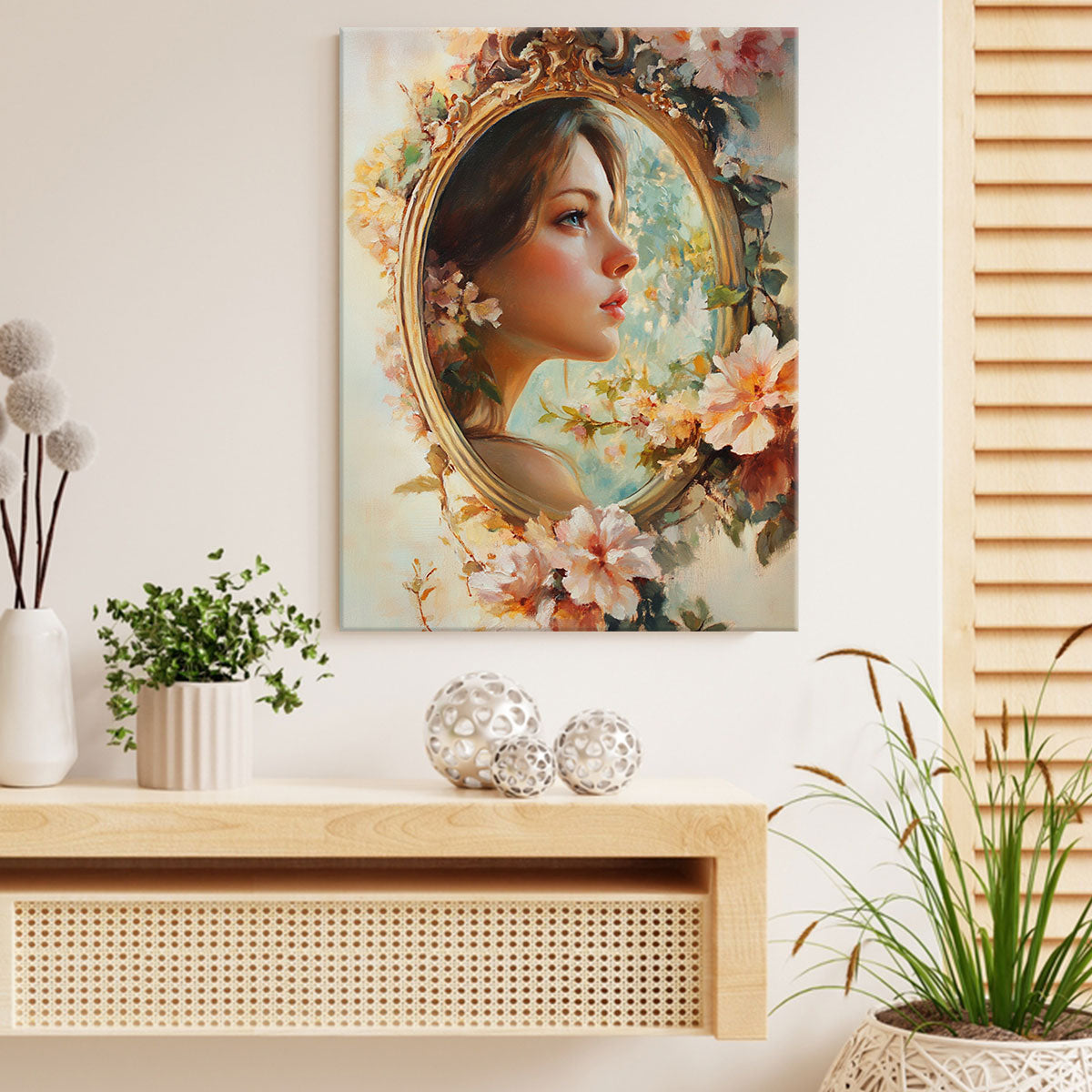 Beauty in the Mirror – Romantic Oil Painting Canvas Wall Art