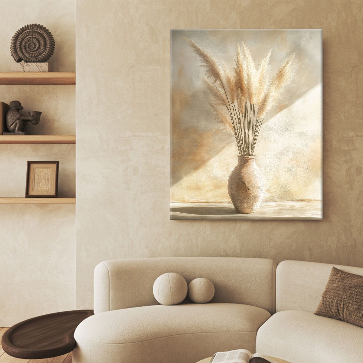 Pampas Grass Minimal Boho Wall Art – Neutral Ceramic Vase Canvas Print