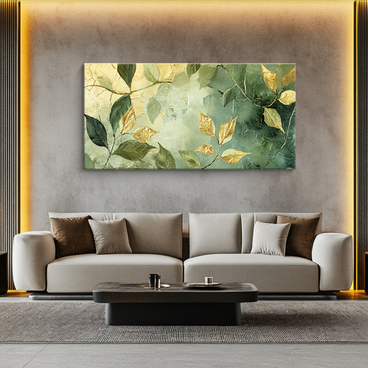 Golden Leaves Contemporary Abstract Canvas Wall Art