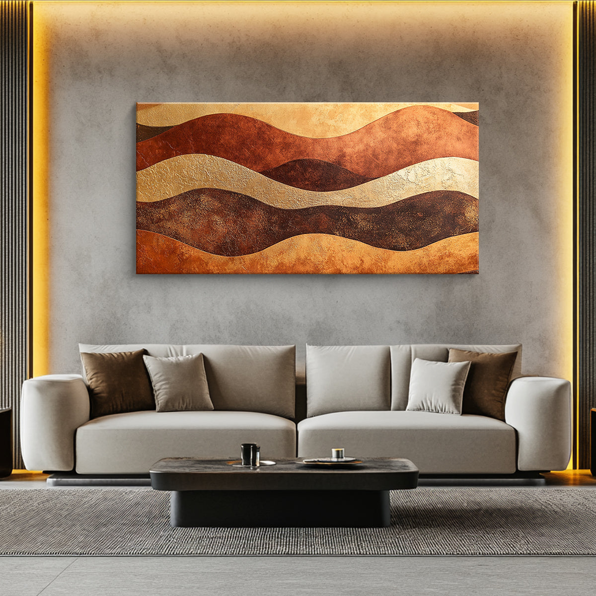 Earthy Waves Textured Geometric Abstract Canvas Wall Art