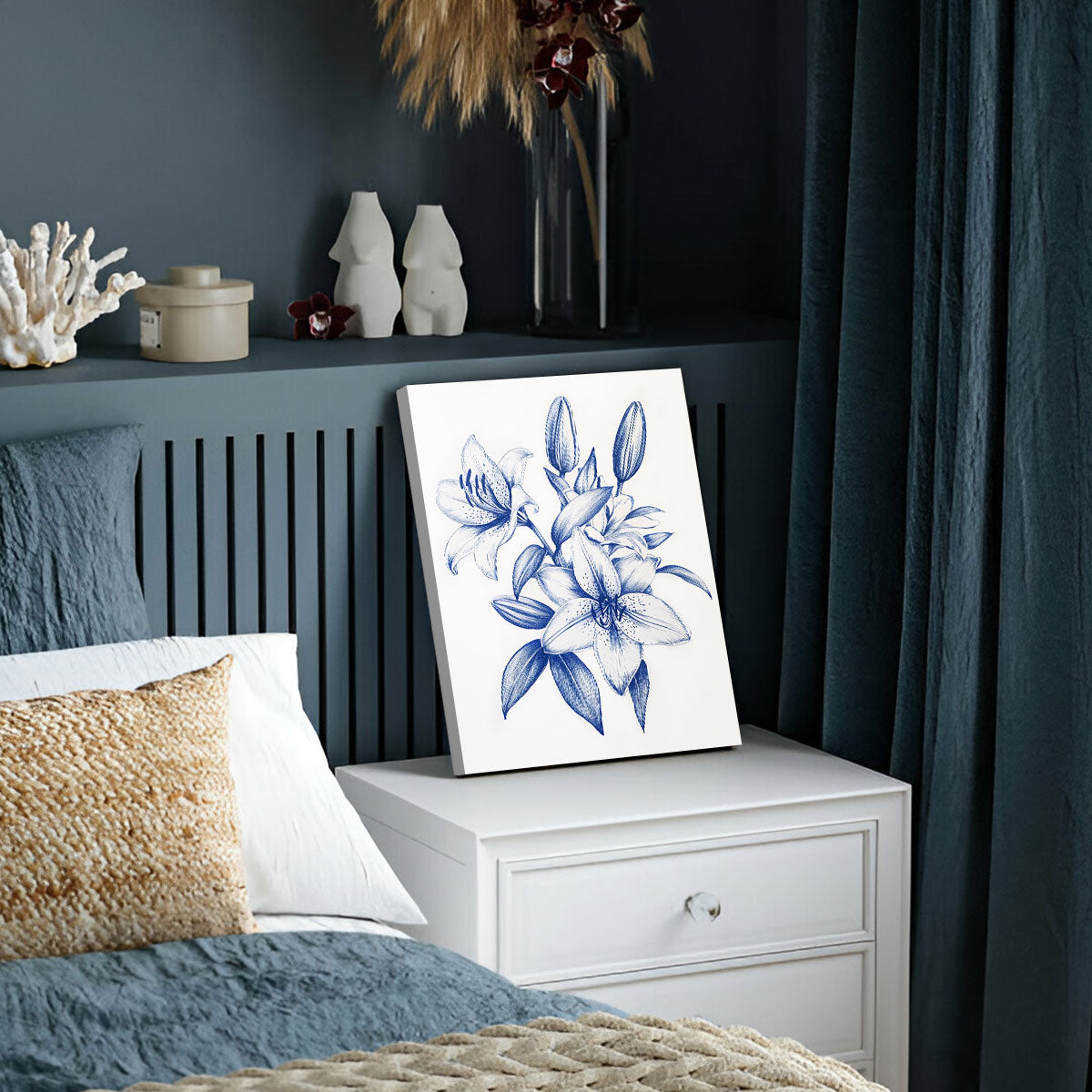 Sapphire Bloom Canvas Vintage Artwork