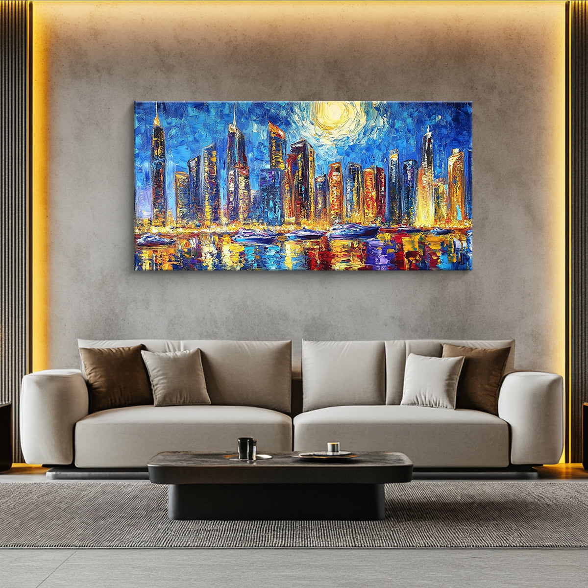 Starry Night Cityscape Abstract Canvas Wall Art