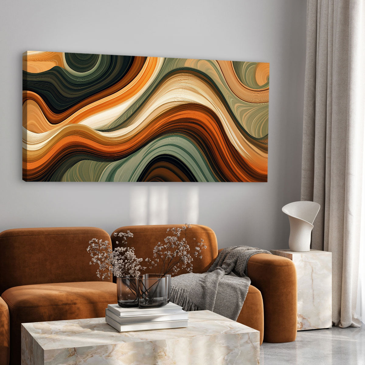 Wavy Earth-Toned Abstract Boho Canvas Wall Art Decor