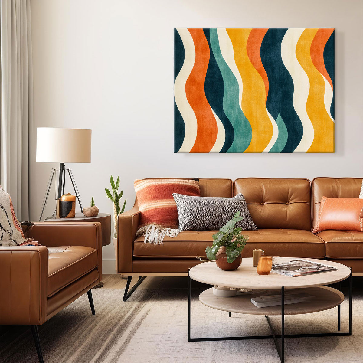 Retro Wavy Lines 70s Boho Wall Decor in Warm Muted Tones