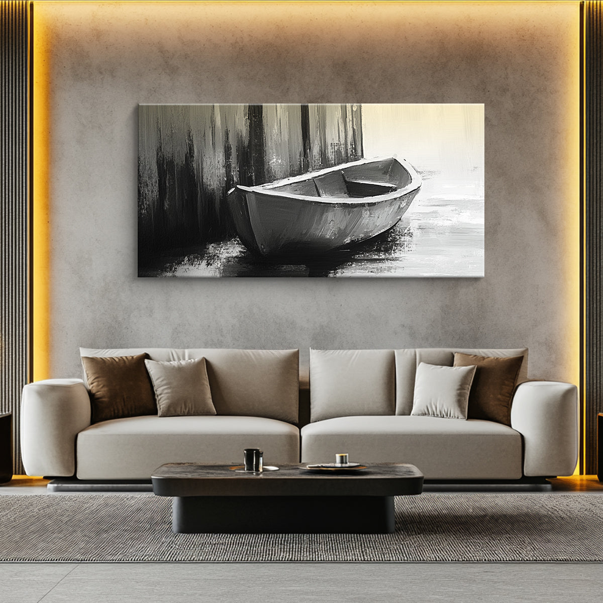 Silent Harbor Monochrome Abstract Canvas Wall Art for Living Room