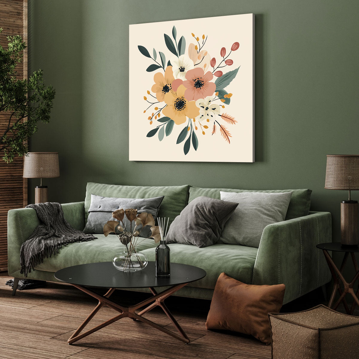 Stylized Floral Bouquet Boho Wall Decor