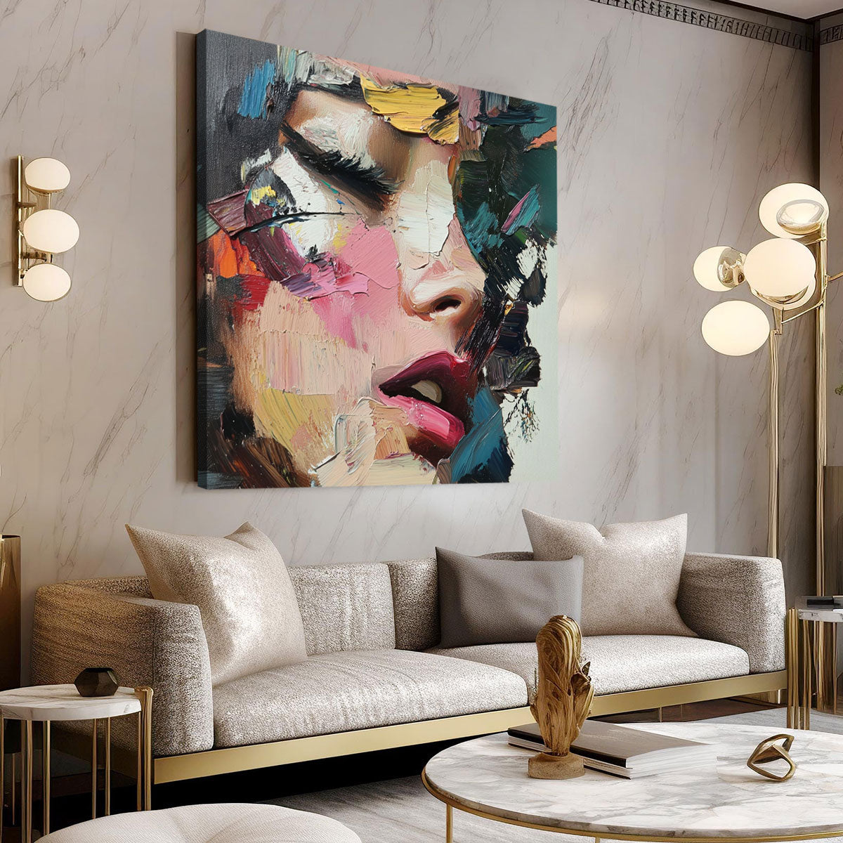 Abstract Textured Woman Portrait Canvas Wall Art