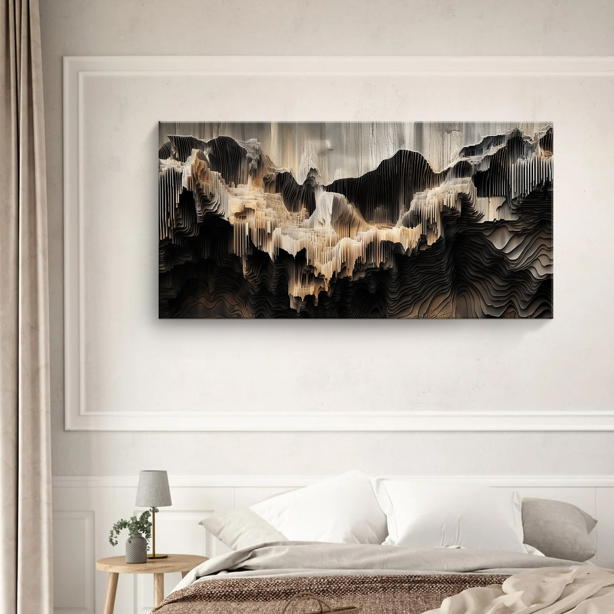 Textured Mountain Landscape Abstract Canvas Wall Art for Living Room