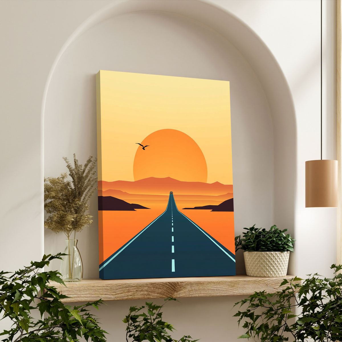 Sunset Road Trip Canvas Minimalist Vertical Wall Art