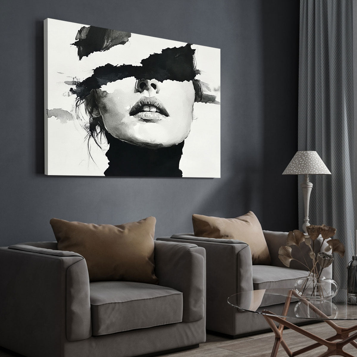Black And White Abstract Female Portrait Minimalist Wall Art