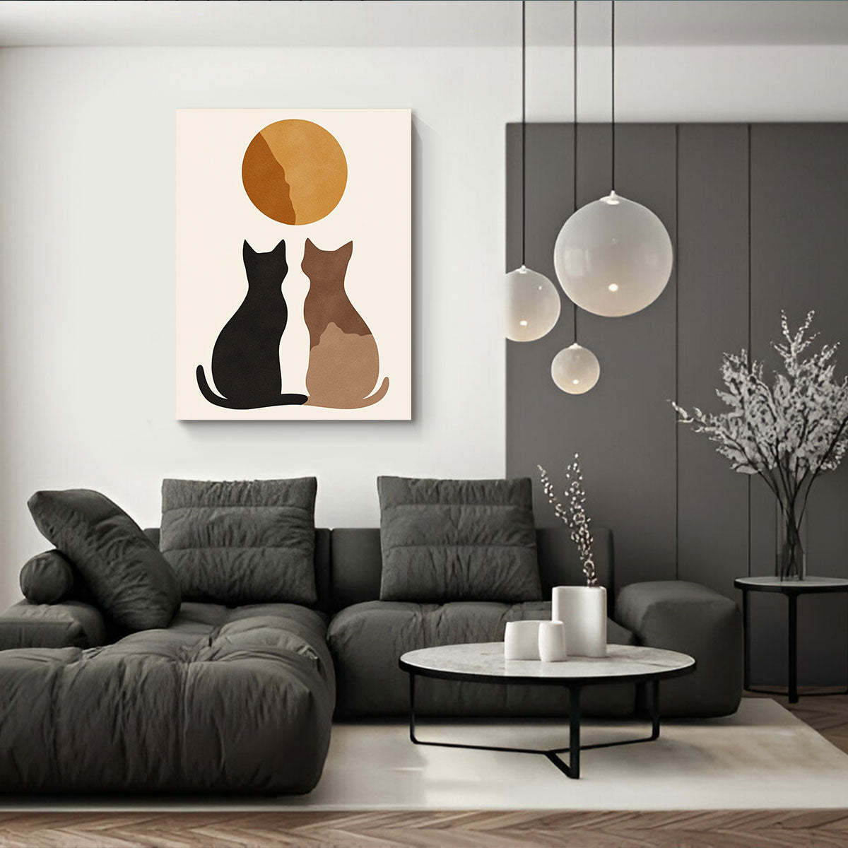 Twin Cats Silhouette Minimalist Canvas Wall Art