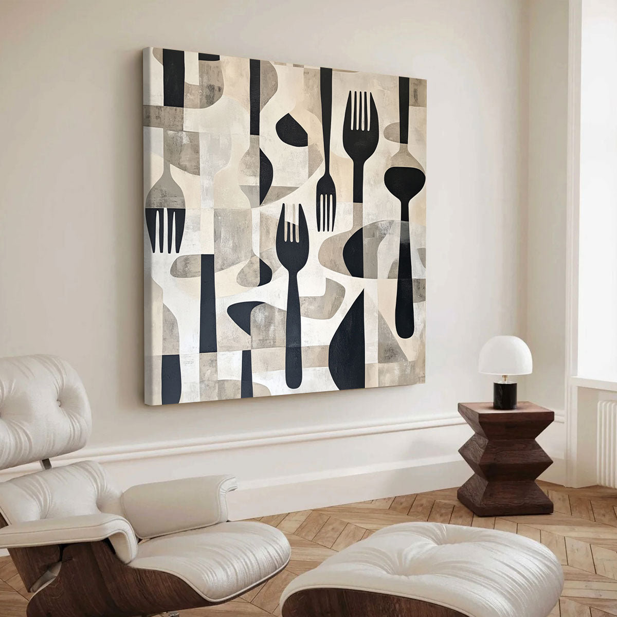 Minimalist Scattered Cutlery Canvas Wall Art