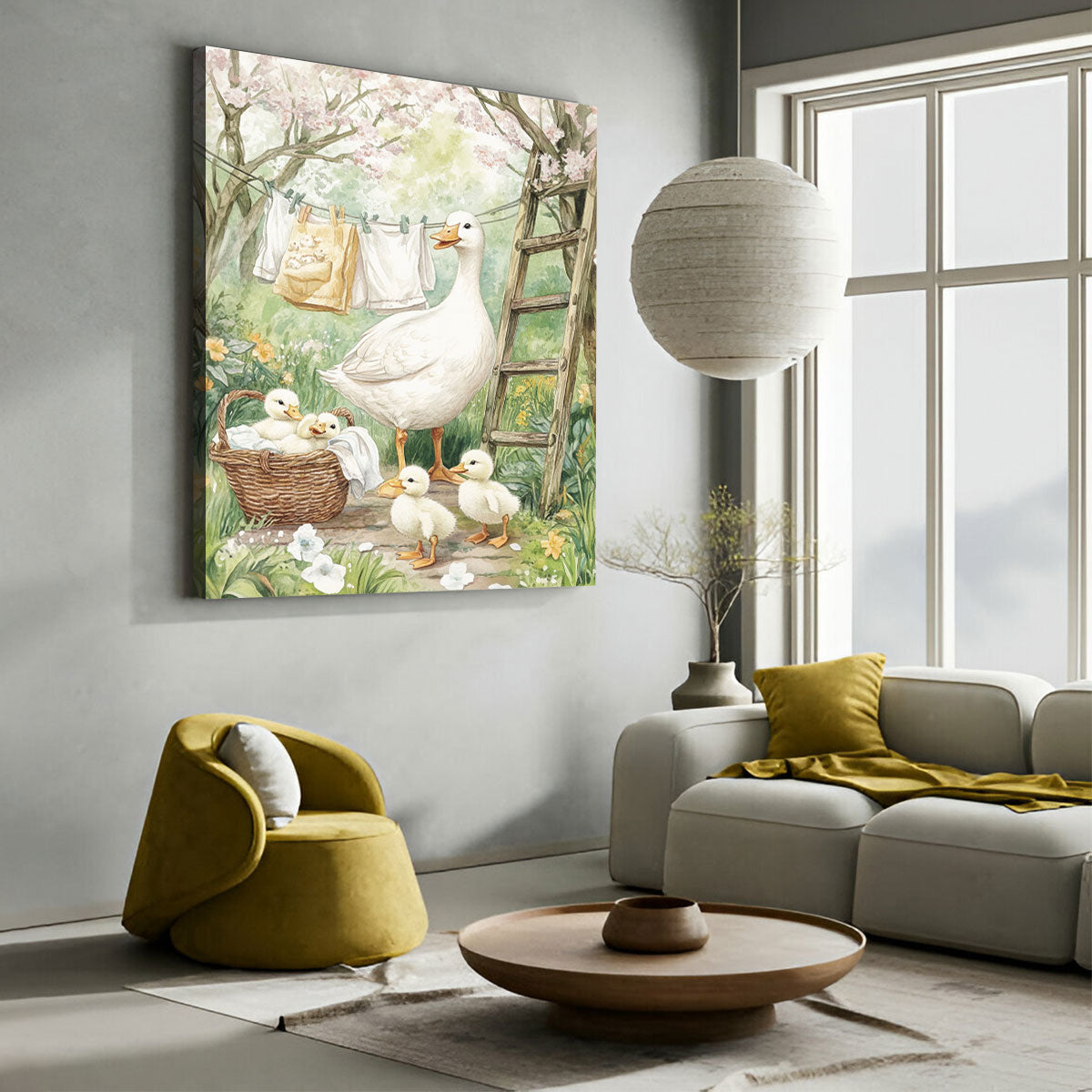 Mother Duck and Ducklings Oil Painting Canvas Wall Art