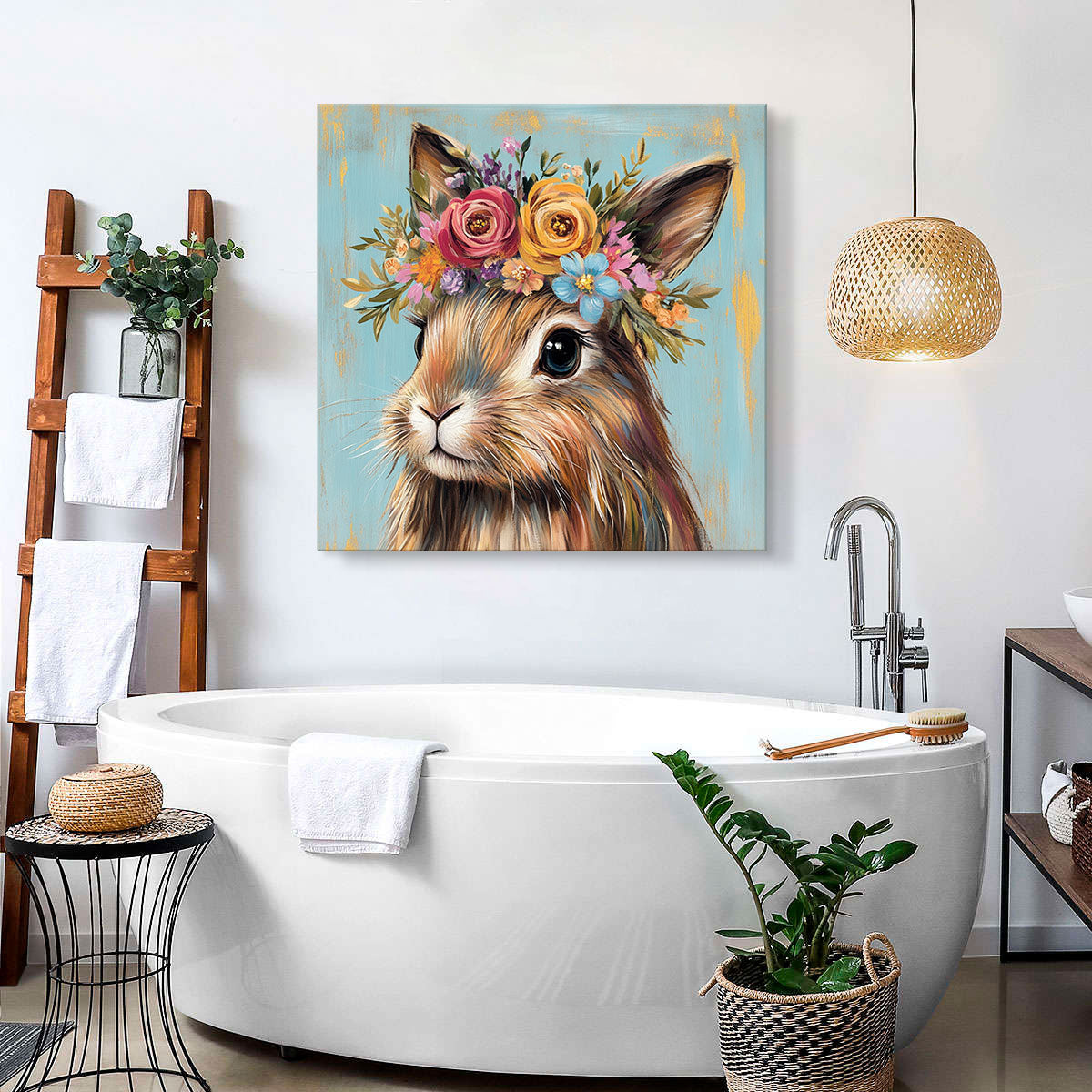 Cute Rabbit Animal Oil Painting Canvas Wall Art
