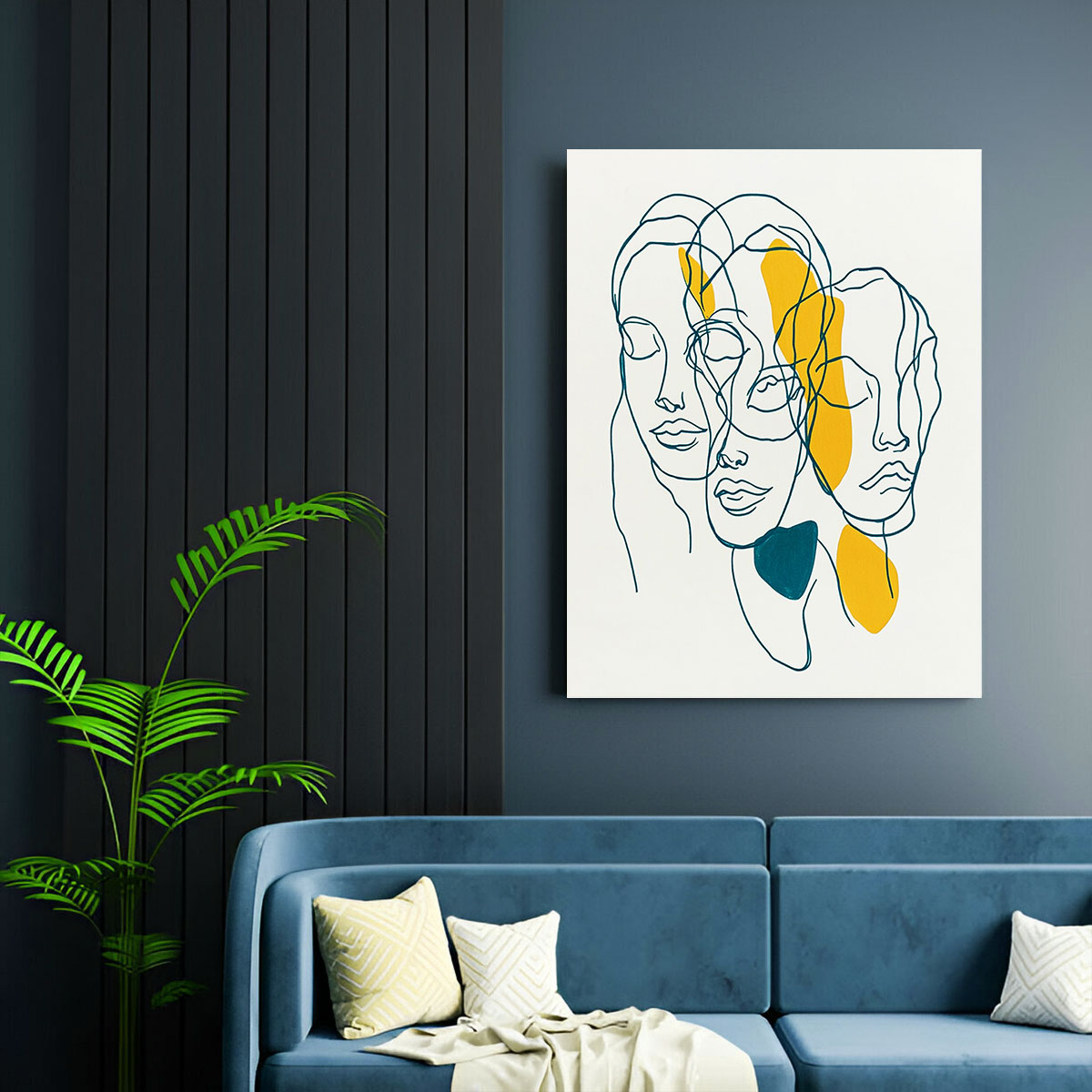 One-Line Drawing Faces Abstract Wall Art
